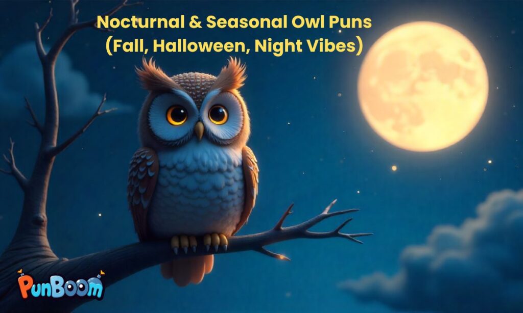 Nocturnal & Seasonal Owl Puns (Fall, Halloween, Night Vibes)