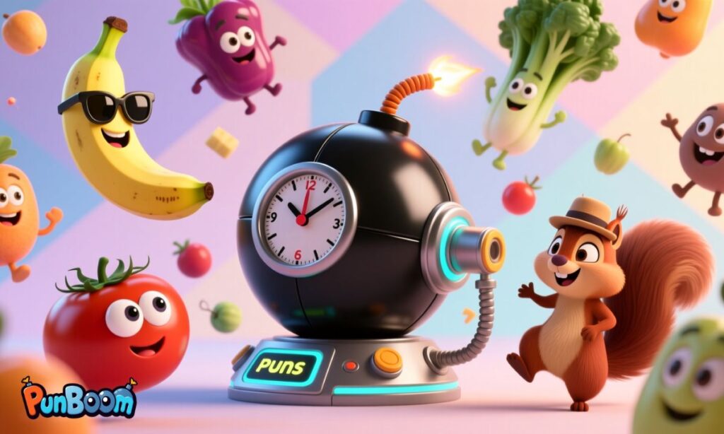 Funny pun generator illustration with animals, fruits, vegetables and Halloween theme – PunBoom